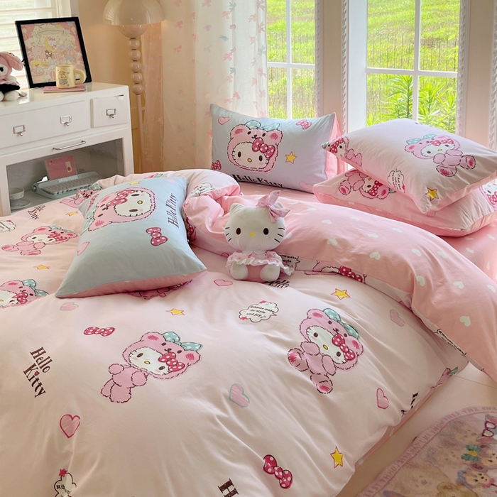 91家纺网 家纺一手货源 找家纺 金爱家2025新款三丽鸥正版授权卡通数码印花混搭纯棉印花系列四件套 棉三丽鸥-混搭baby kt