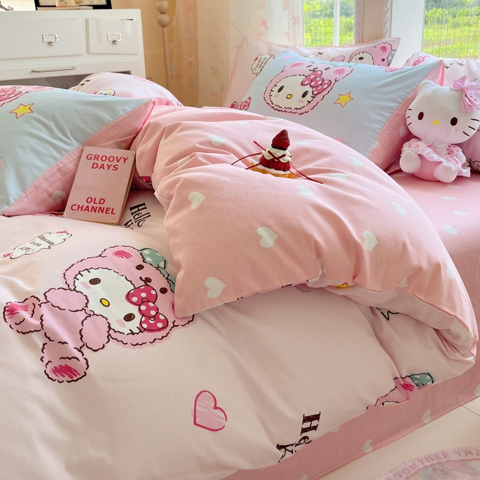 91家纺网 家纺一手货源 找家纺 金爱家2025新款三丽鸥正版授权卡通数码印花混搭纯棉印花系列四件套 棉三丽鸥-混搭baby kt