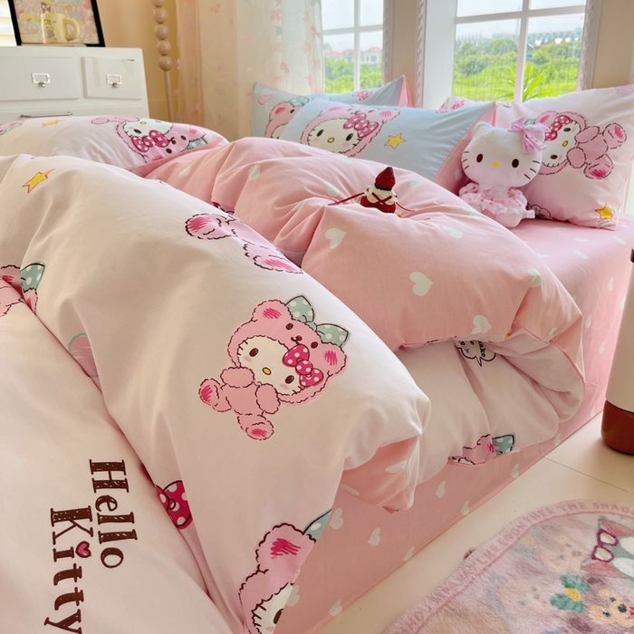 91家纺网 家纺一手货源 找家纺 金爱家2025新款三丽鸥正版授权卡通数码印花混搭纯棉印花系列四件套 棉三丽鸥-混搭baby kt