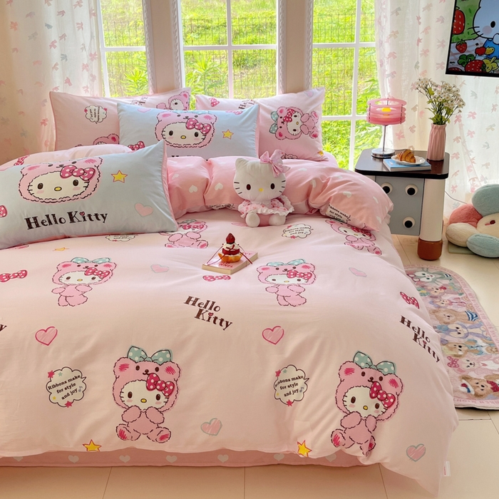 91家纺网 家纺一手货源 找家纺 金爱家2025新款三丽鸥正版授权卡通数码印花混搭纯棉印花系列四件套 棉三丽鸥-混搭baby kt