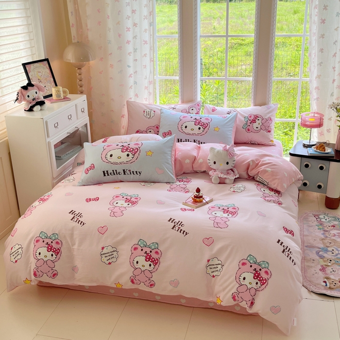 91家纺网 家纺一手货源 找家纺 金爱家2025新款三丽鸥正版授权卡通数码印花混搭纯棉印花系列四件套 棉三丽鸥-混搭baby kt