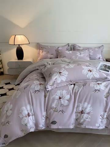 91家纺网 家纺一手货源 找家纺 格里芬家纺 2025全棉加厚磨毛数码印花四件套花晨月夕-粉