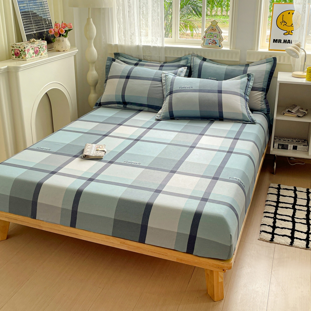 91家纺网 家纺一手货源 找家纺 纽缦家纺 2025新款全棉纯棉磨毛印花单床笠 床笠单件 曼迪蓝