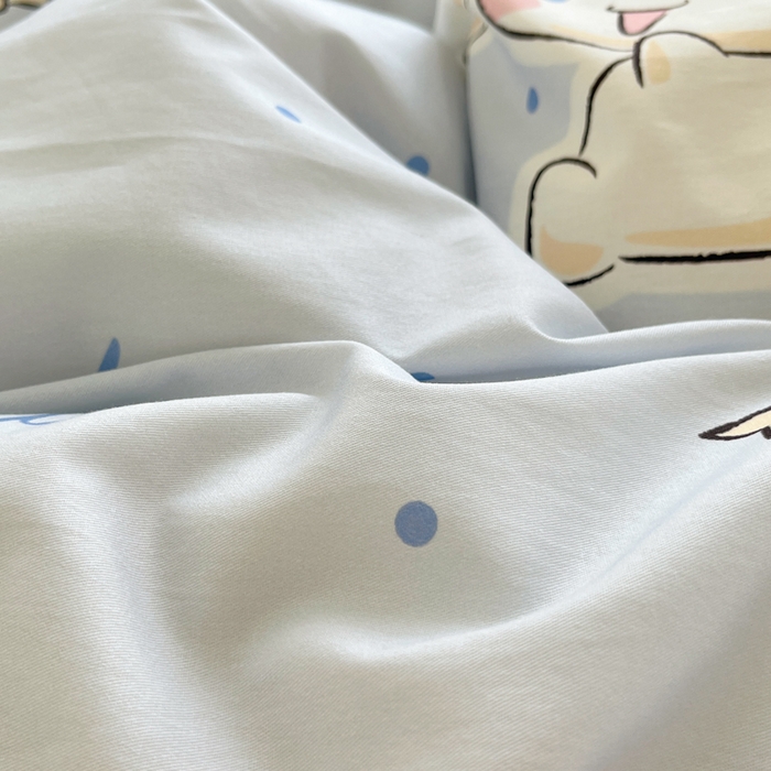 91家纺网 家纺一手货源 找家纺 金爱家2025新款三丽鸥正版授权卡通数码印花混搭纯棉印花系列四件套 棉三丽鸥-混搭点点玉桂狗蓝