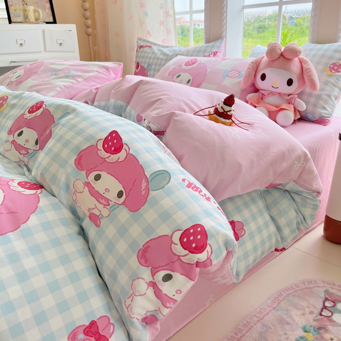 91家纺网 家纺一手货源 找家纺 金爱家2025新款三丽鸥正版授权卡通数码印花混搭纯棉印花系列四件套 棉三丽鸥-混搭乖乖美乐蒂