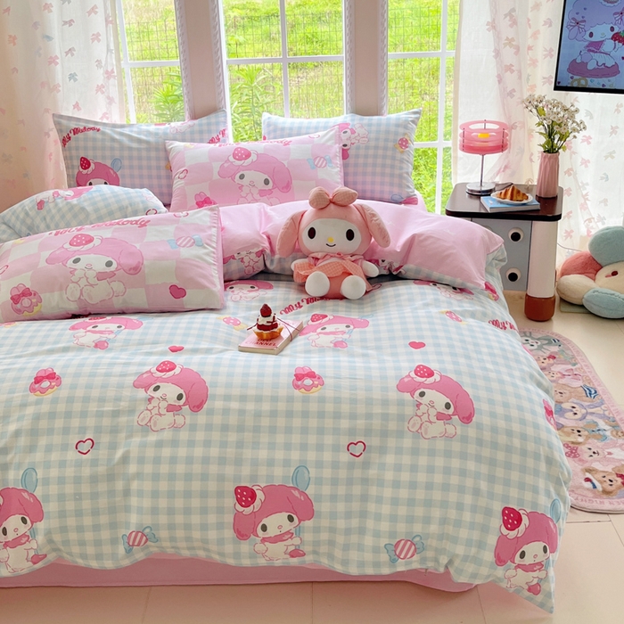 91家纺网 家纺一手货源 找家纺 金爱家2025新款三丽鸥正版授权卡通数码印花混搭纯棉印花系列四件套 棉三丽鸥-混搭乖乖美乐蒂