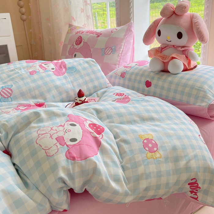 91家纺网 家纺一手货源 找家纺 金爱家2025新款三丽鸥正版授权卡通数码印花混搭纯棉印花系列四件套 棉三丽鸥-混搭乖乖美乐蒂