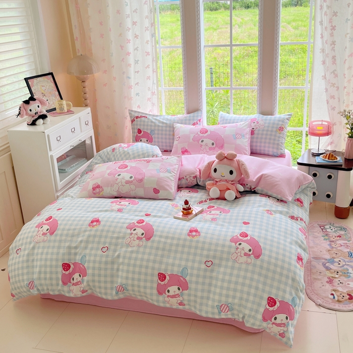 91家纺网 家纺一手货源 找家纺 金爱家2025新款三丽鸥正版授权卡通数码印花混搭纯棉印花系列四件套 棉三丽鸥-混搭乖乖美乐蒂