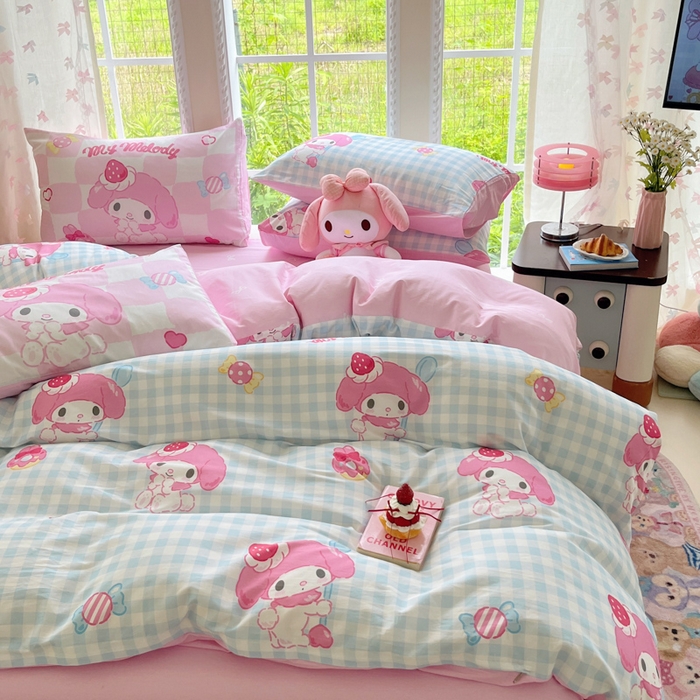 91家纺网 家纺一手货源 找家纺 金爱家2025新款三丽鸥正版授权卡通数码印花混搭纯棉印花系列四件套 棉三丽鸥-混搭乖乖美乐蒂