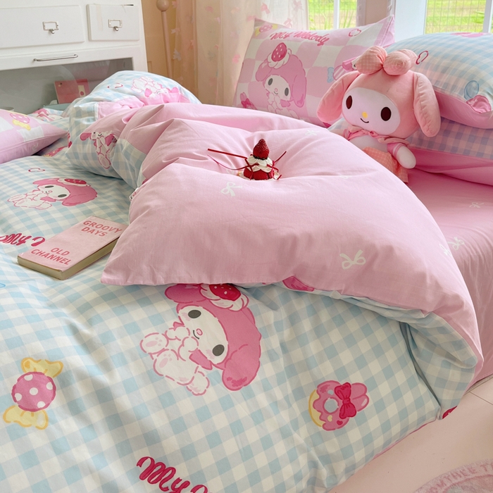 91家纺网 家纺一手货源 找家纺 金爱家2025新款三丽鸥正版授权卡通数码印花混搭纯棉印花系列四件套 棉三丽鸥-混搭乖乖美乐蒂