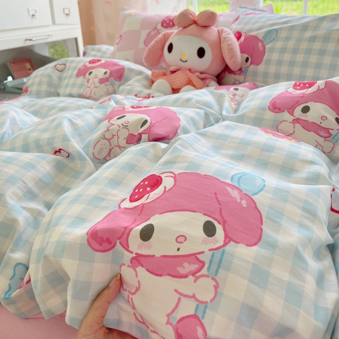 91家纺网 家纺一手货源 找家纺 金爱家2025新款三丽鸥正版授权卡通数码印花混搭纯棉印花系列四件套 棉三丽鸥-混搭乖乖美乐蒂