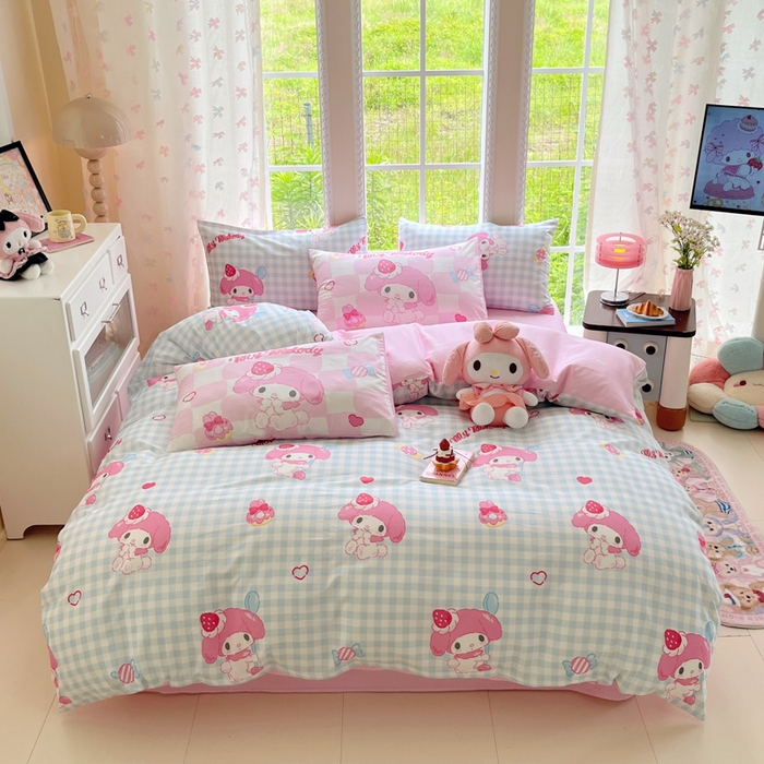 金爱家2025新款三丽鸥正版授权卡通数码印花混搭纯棉印花系列四件套 棉三丽鸥-混搭乖乖美乐蒂