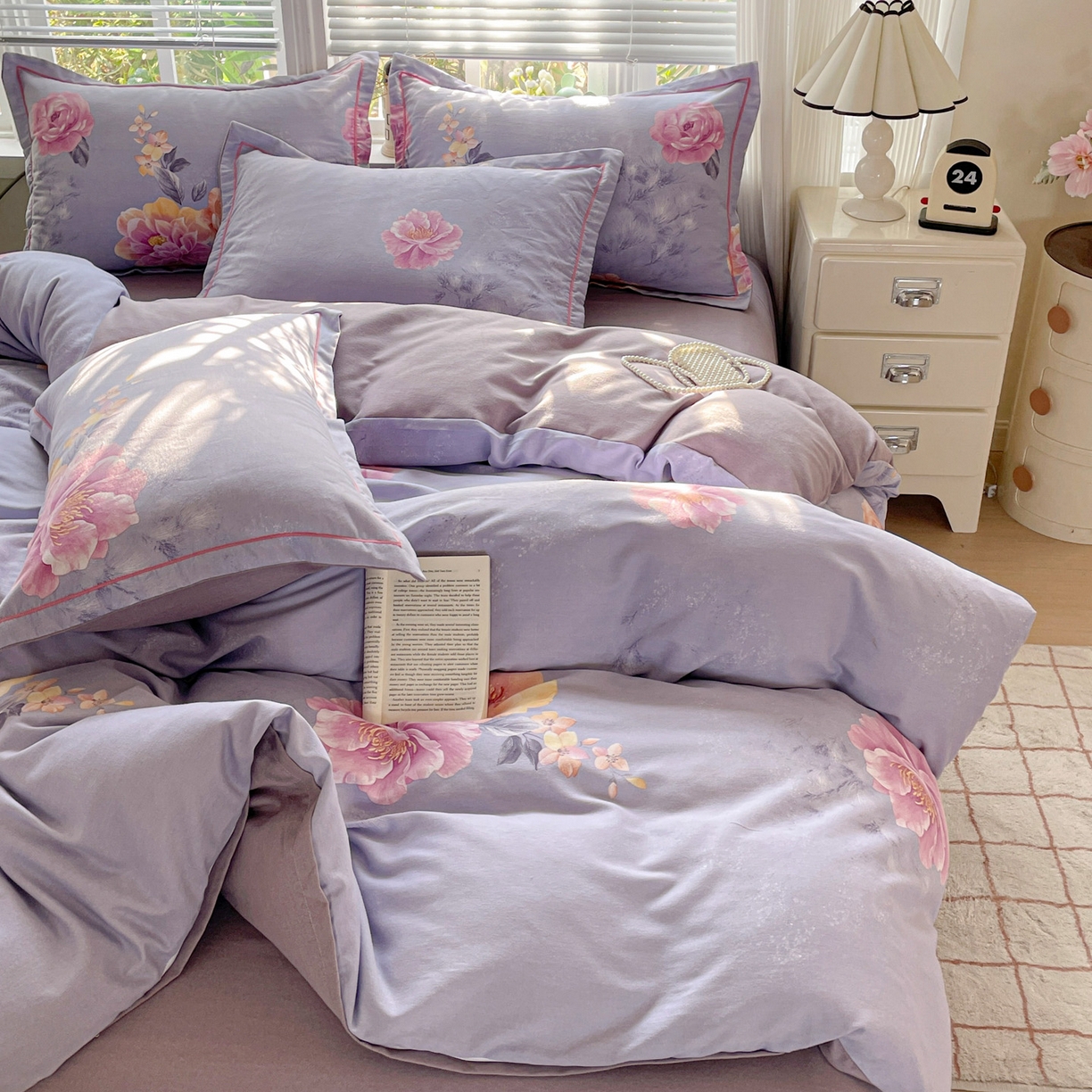 91家纺网 家纺一手货源 找家纺 纽缦家纺 2025新款全棉纯棉磨毛印花四件套 吉娜风情蓝