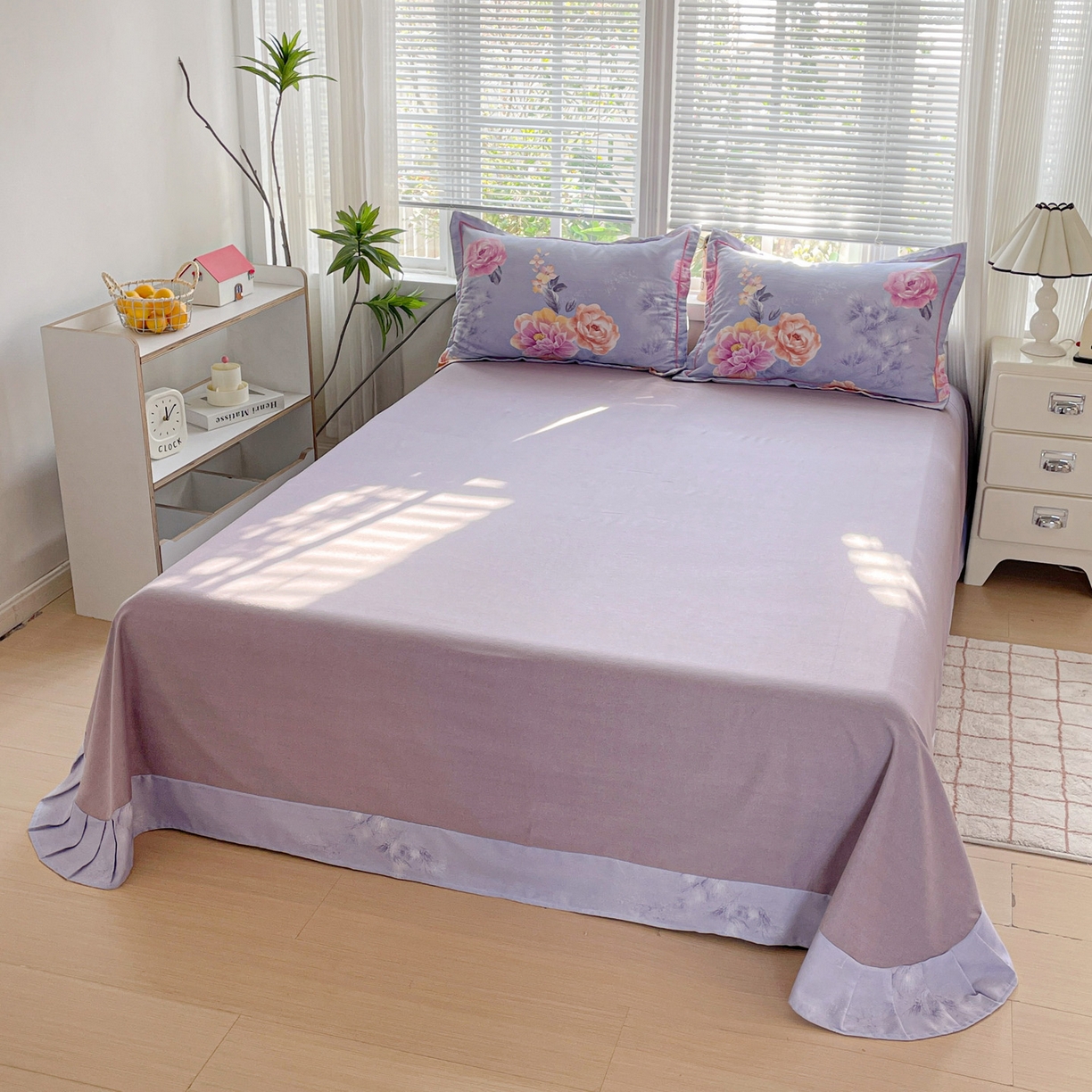 91家纺网 家纺一手货源 找家纺 纽缦家纺 2025新款全棉纯棉磨毛印花四件套 吉娜风情蓝