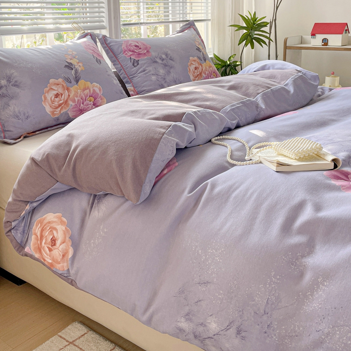 91家纺网 家纺一手货源 找家纺 纽缦家纺 2025新款全棉纯棉磨毛印花四件套 吉娜风情蓝