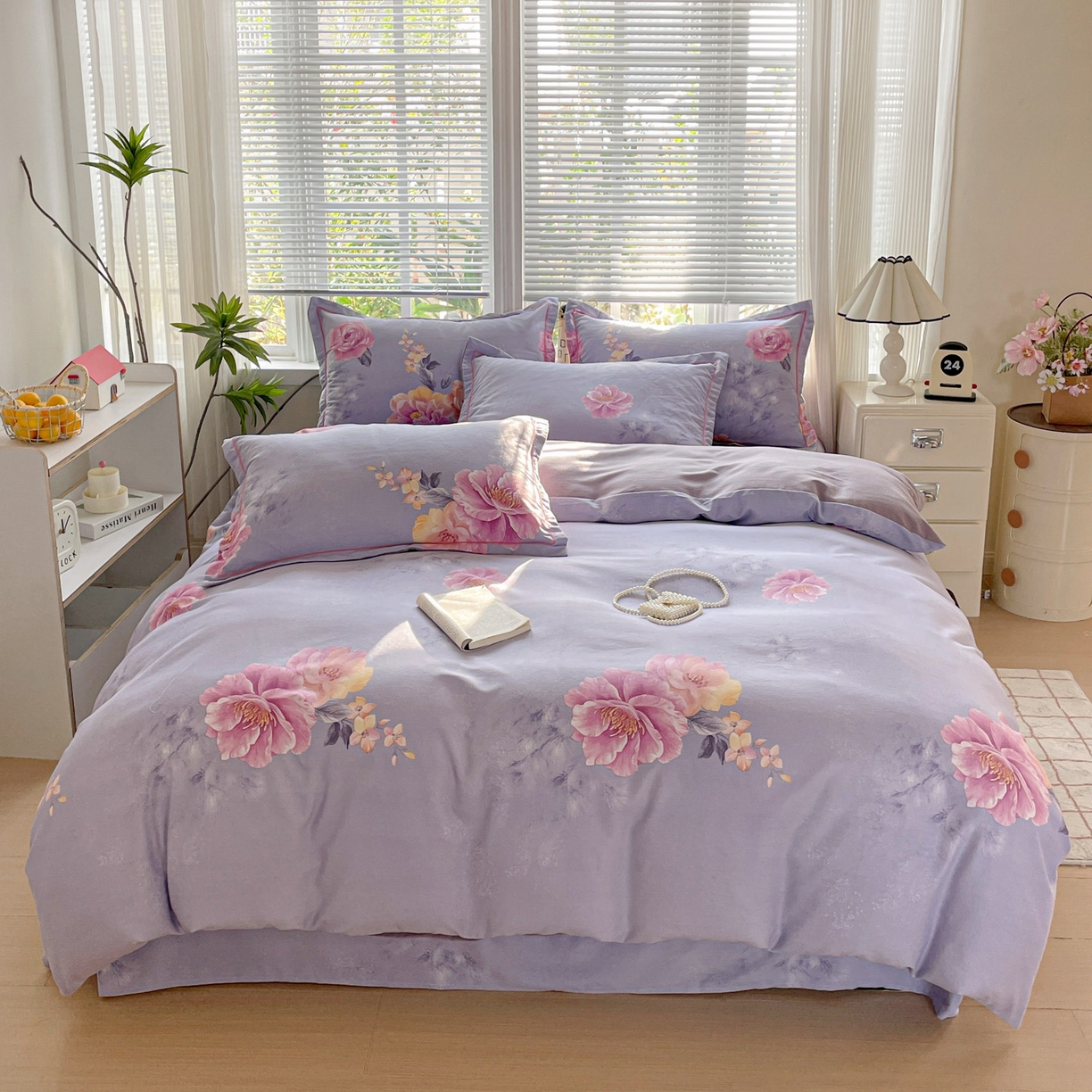 91家纺网 家纺一手货源 找家纺 纽缦家纺 2025新款全棉纯棉磨毛印花四件套 吉娜风情蓝