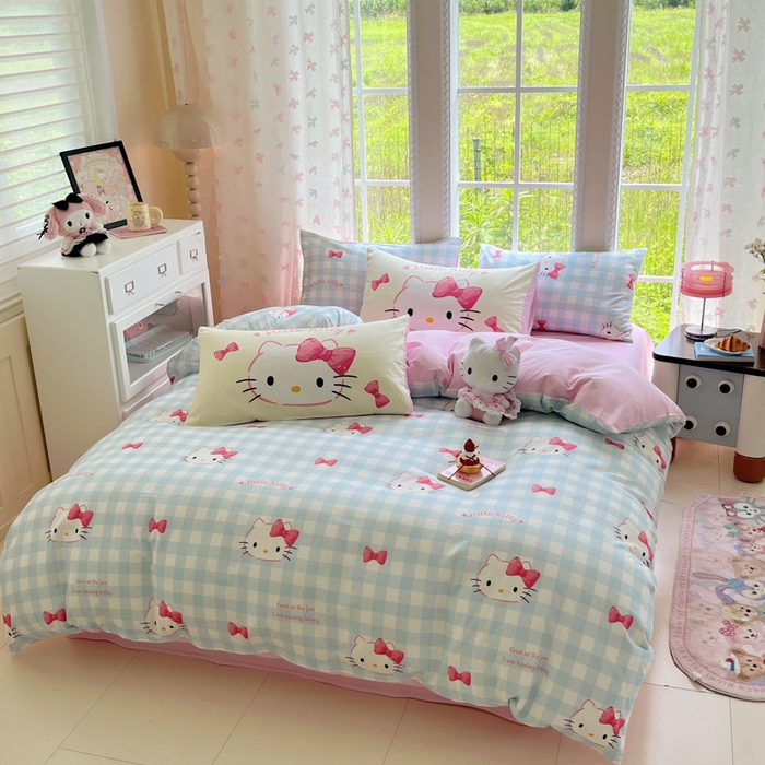 91家纺网 家纺一手货源 找家纺 金爱家2025新款三丽鸥正版授权卡通数码印花混搭纯棉印花系列四件套 棉三丽鸥-混搭乖巧kitty