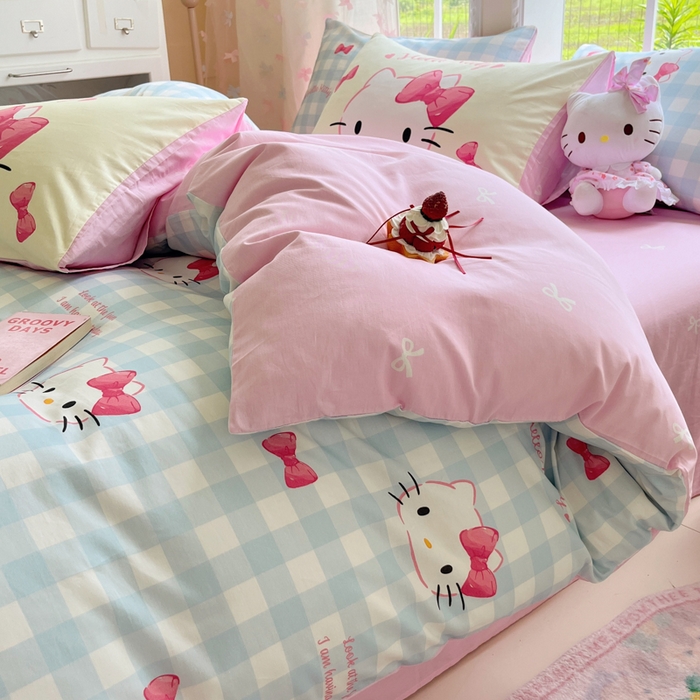 91家纺网 家纺一手货源 找家纺 金爱家2025新款三丽鸥正版授权卡通数码印花混搭纯棉印花系列四件套 棉三丽鸥-混搭乖巧kitty