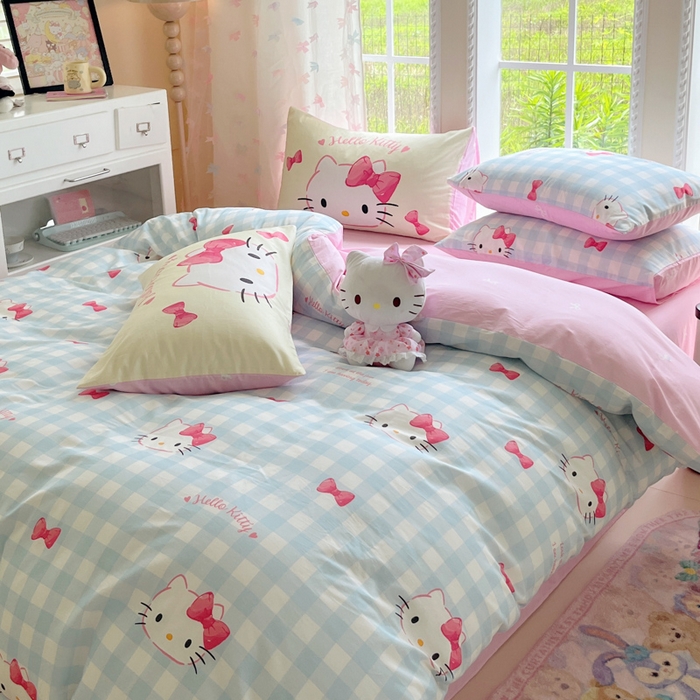 91家纺网 家纺一手货源 找家纺 金爱家2025新款三丽鸥正版授权卡通数码印花混搭纯棉印花系列四件套 棉三丽鸥-混搭乖巧kitty
