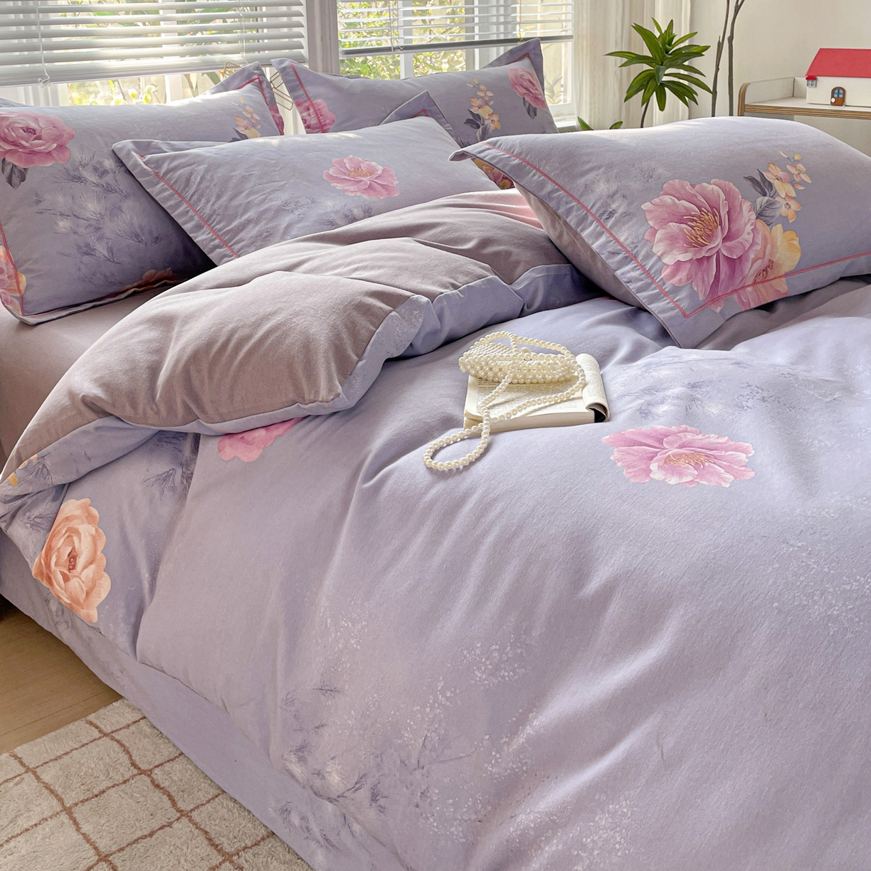 91家纺网 家纺一手货源 找家纺 纽缦家纺 2025新款全棉纯棉磨毛印花四件套 吉娜风情蓝