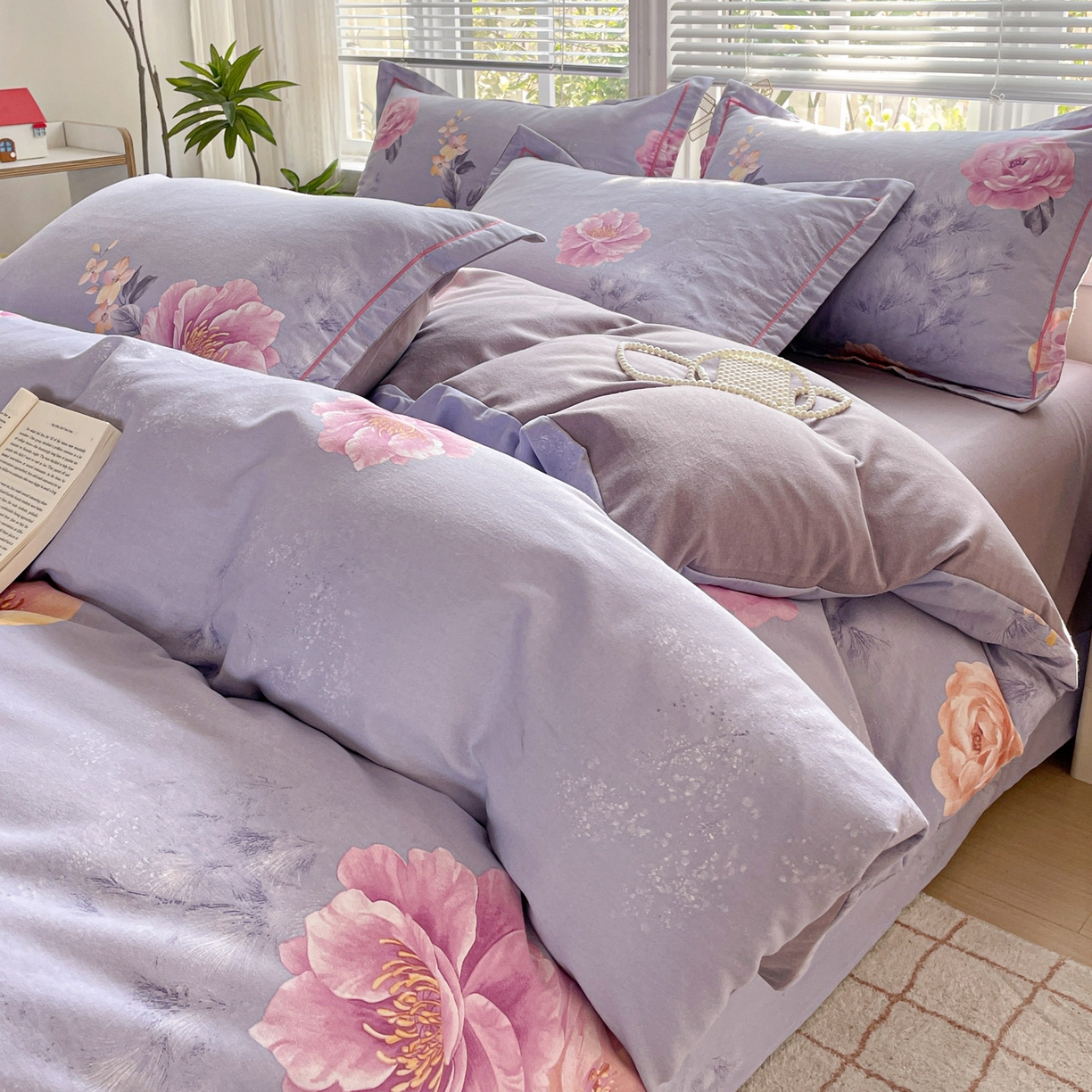 91家纺网 家纺一手货源 找家纺 纽缦家纺 2025新款全棉纯棉磨毛印花四件套 吉娜风情蓝