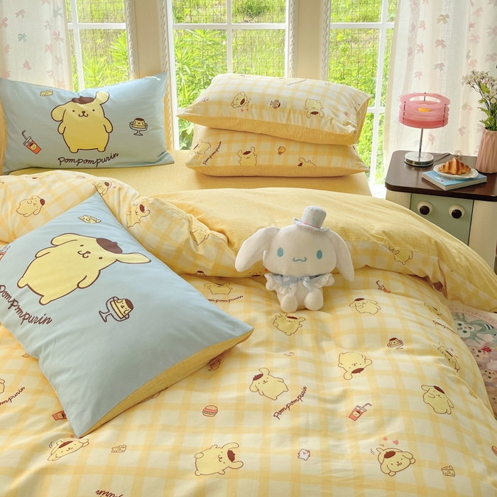 91家纺网 家纺一手货源 找家纺 金爱家2025新款三丽鸥正版授权卡通数码印花混搭纯棉印花系列四件套 棉三丽鸥-混搭焦糖布丁狗