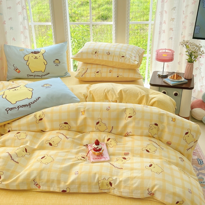 91家纺网 家纺一手货源 找家纺 金爱家2025新款三丽鸥正版授权卡通数码印花混搭纯棉印花系列四件套 棉三丽鸥-混搭焦糖布丁狗