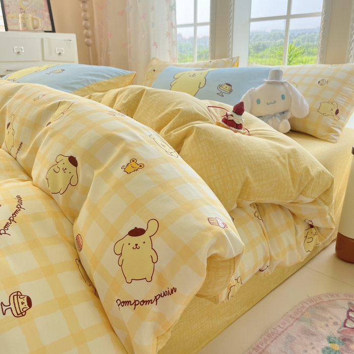 91家纺网 家纺一手货源 找家纺 金爱家2025新款三丽鸥正版授权卡通数码印花混搭纯棉印花系列四件套 棉三丽鸥-混搭焦糖布丁狗