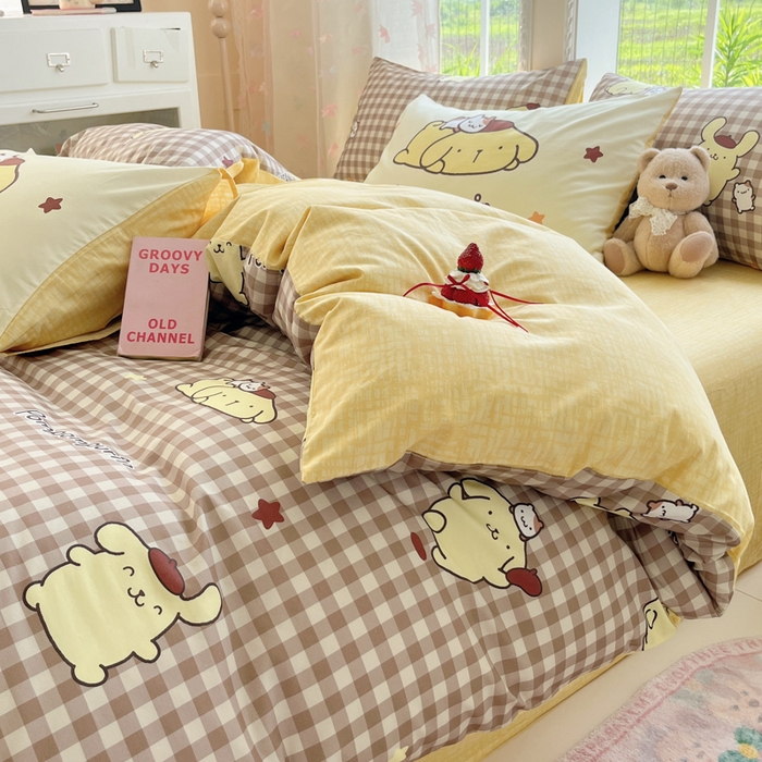 91家纺网 家纺一手货源 找家纺 金爱家2025新款三丽鸥正版授权卡通数码印花混搭纯棉印花系列四件套 棉三丽鸥-混搭可可布丁狗