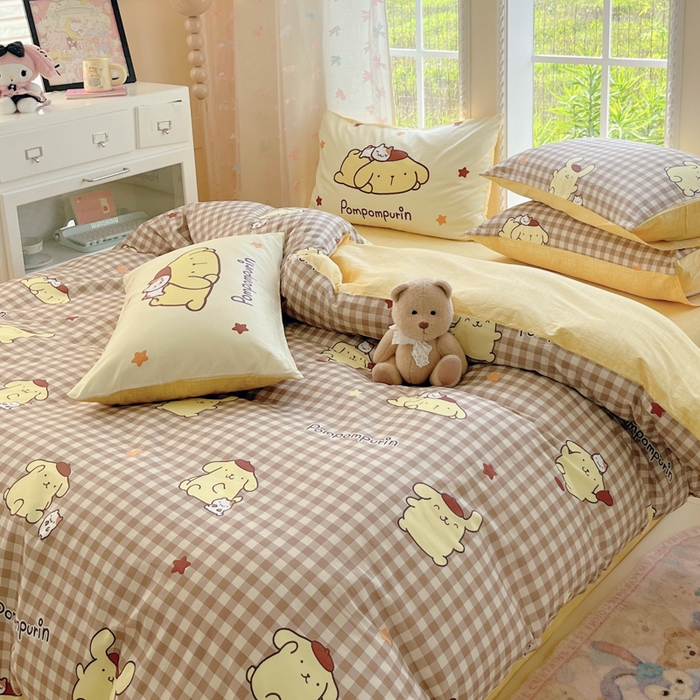 91家纺网 家纺一手货源 找家纺 金爱家2025新款三丽鸥正版授权卡通数码印花混搭纯棉印花系列四件套 棉三丽鸥-混搭可可布丁狗