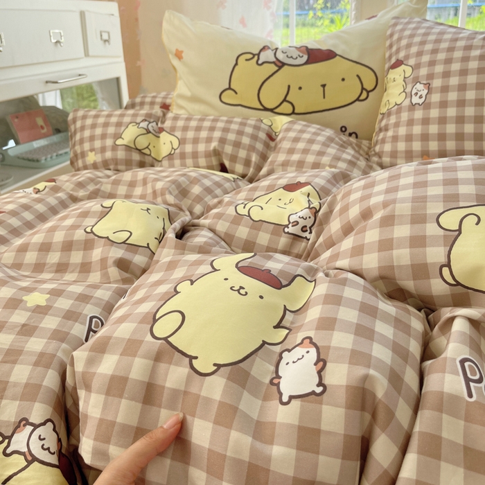 91家纺网 家纺一手货源 找家纺 金爱家2025新款三丽鸥正版授权卡通数码印花混搭纯棉印花系列四件套 棉三丽鸥-混搭可可布丁狗