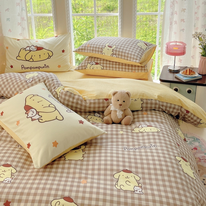 91家纺网 家纺一手货源 找家纺 金爱家2025新款三丽鸥正版授权卡通数码印花混搭纯棉印花系列四件套 棉三丽鸥-混搭可可布丁狗