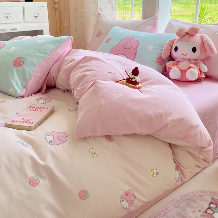 91家纺网 家纺一手货源 找家纺 金爱家2025新款三丽鸥正版授权卡通数码印花混搭纯棉印花系列四件套 棉三丽鸥-混搭可可美乐蒂