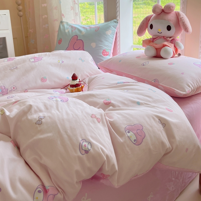 91家纺网 家纺一手货源 找家纺 金爱家2025新款三丽鸥正版授权卡通数码印花混搭纯棉印花系列四件套 棉三丽鸥-混搭可可美乐蒂