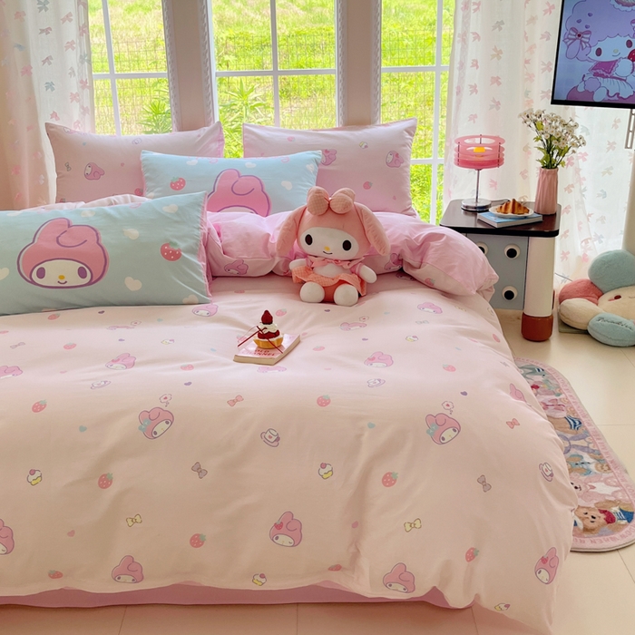 91家纺网 家纺一手货源 找家纺 金爱家2025新款三丽鸥正版授权卡通数码印花混搭纯棉印花系列四件套 棉三丽鸥-混搭可可美乐蒂