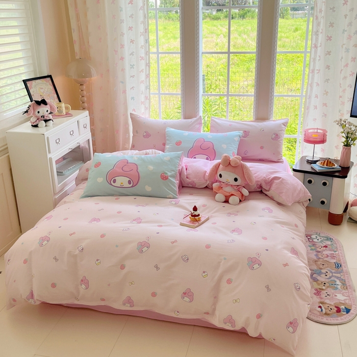 91家纺网 家纺一手货源 找家纺 金爱家2025新款三丽鸥正版授权卡通数码印花混搭纯棉印花系列四件套 棉三丽鸥-混搭可可美乐蒂