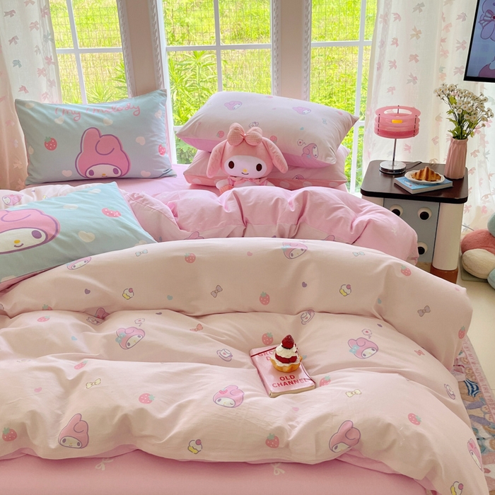 91家纺网 家纺一手货源 找家纺 金爱家2025新款三丽鸥正版授权卡通数码印花混搭纯棉印花系列四件套 棉三丽鸥-混搭可可美乐蒂