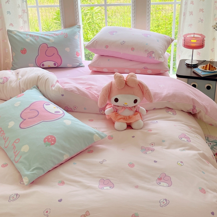 91家纺网 家纺一手货源 找家纺 金爱家2025新款三丽鸥正版授权卡通数码印花混搭纯棉印花系列四件套 棉三丽鸥-混搭可可美乐蒂