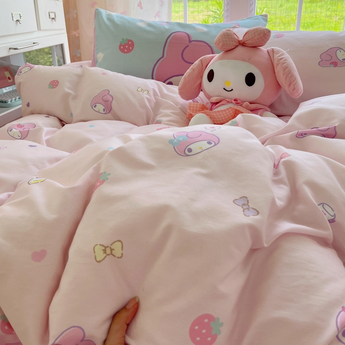 91家纺网 家纺一手货源 找家纺 金爱家2025新款三丽鸥正版授权卡通数码印花混搭纯棉印花系列四件套 棉三丽鸥-混搭可可美乐蒂