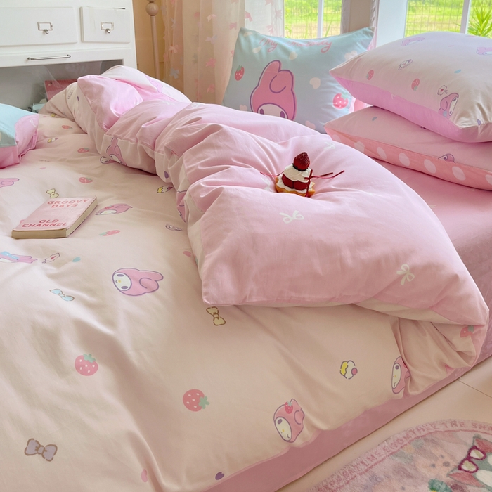 91家纺网 家纺一手货源 找家纺 金爱家2025新款三丽鸥正版授权卡通数码印花混搭纯棉印花系列四件套 棉三丽鸥-混搭可可美乐蒂