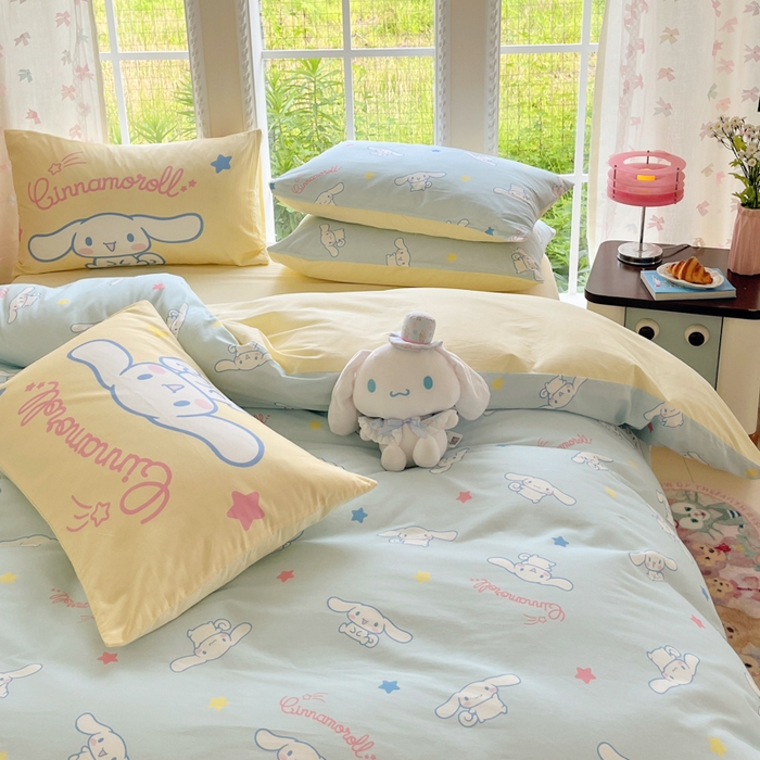 91家纺网 家纺一手货源 找家纺 金爱家2025新款三丽鸥正版授权卡通数码印花混搭纯棉印花系列四件套 棉三丽鸥-混搭星星玉桂狗