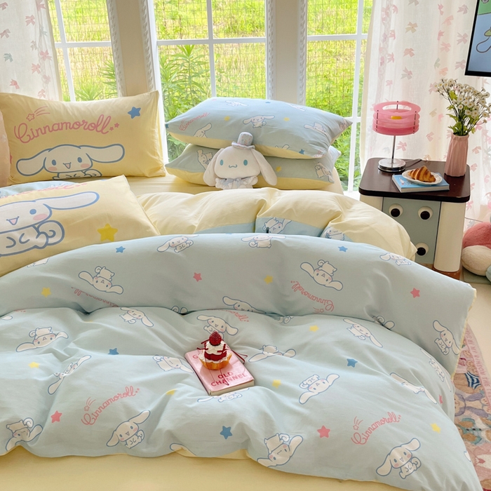 91家纺网 家纺一手货源 找家纺 金爱家2025新款三丽鸥正版授权卡通数码印花混搭纯棉印花系列四件套 棉三丽鸥-混搭星星玉桂狗