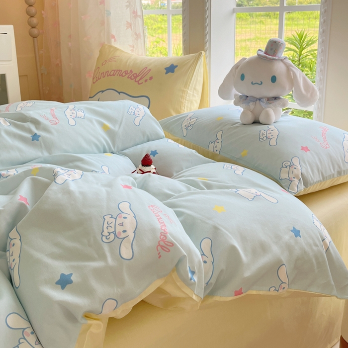 91家纺网 家纺一手货源 找家纺 金爱家2025新款三丽鸥正版授权卡通数码印花混搭纯棉印花系列四件套 棉三丽鸥-混搭星星玉桂狗