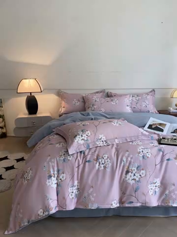 91家纺网 家纺一手货源 找家纺 格里芬家纺 2025全棉加厚磨毛数码印花四件套花遇你-粉