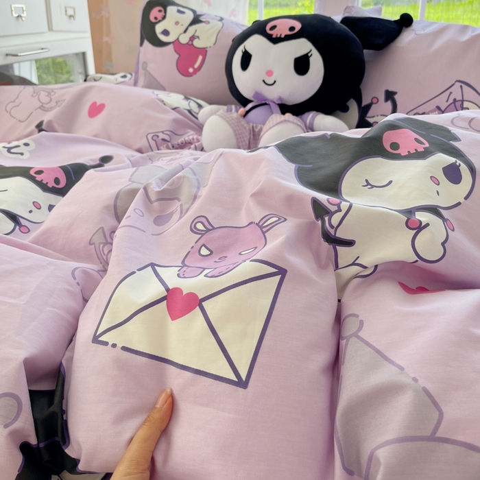 91家纺网 家纺一手货源 找家纺 金爱家2025新款三丽鸥正版授权卡通数码印花混搭纯棉印花系列四件套 棉三丽鸥-魔法库洛米