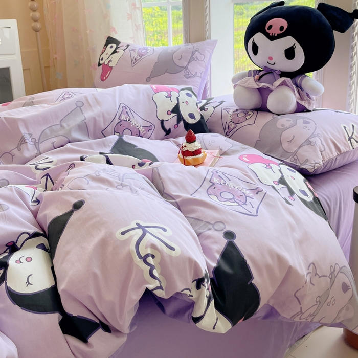 91家纺网 家纺一手货源 找家纺 金爱家2025新款三丽鸥正版授权卡通数码印花混搭纯棉印花系列四件套 棉三丽鸥-魔法库洛米