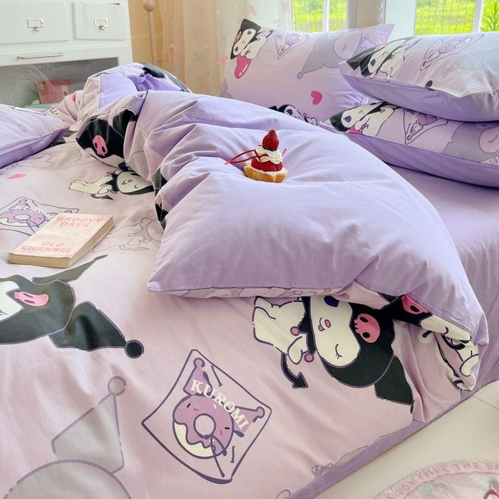 91家纺网 家纺一手货源 找家纺 金爱家2025新款三丽鸥正版授权卡通数码印花混搭纯棉印花系列四件套 棉三丽鸥-魔法库洛米