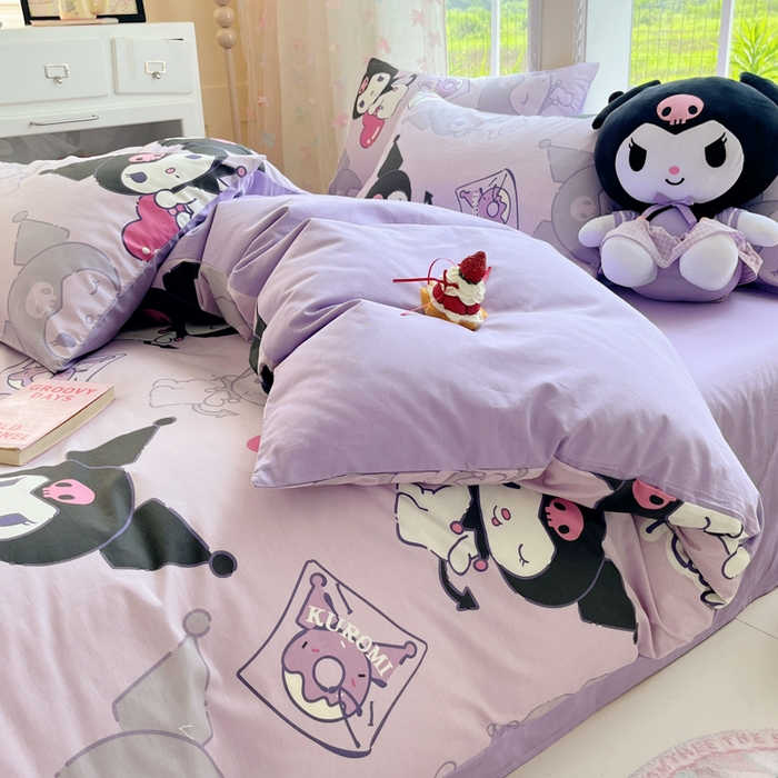 91家纺网 家纺一手货源 找家纺 金爱家2025新款三丽鸥正版授权卡通数码印花混搭纯棉印花系列四件套 棉三丽鸥-魔法库洛米