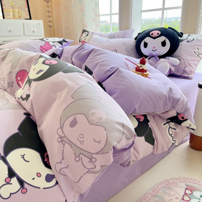 91家纺网 家纺一手货源 找家纺 金爱家2025新款三丽鸥正版授权卡通数码印花混搭纯棉印花系列四件套 棉三丽鸥-魔法库洛米