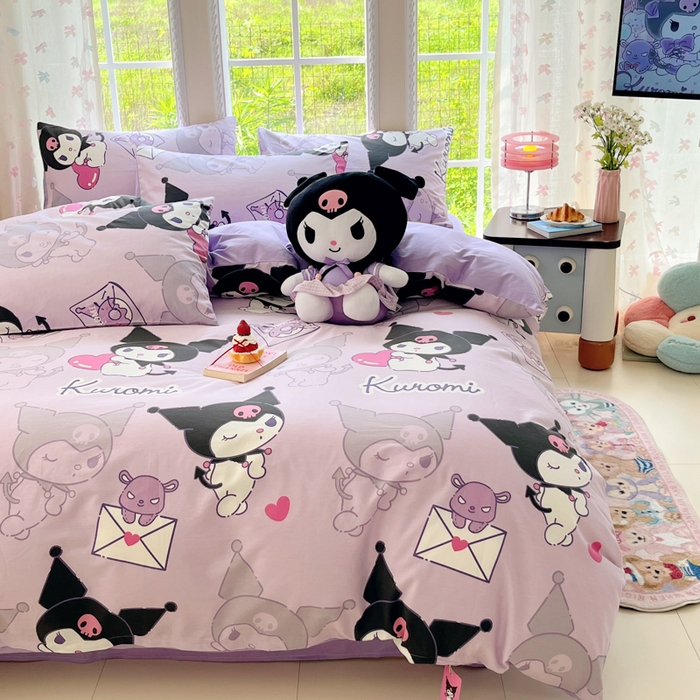 91家纺网 家纺一手货源 找家纺 金爱家2025新款三丽鸥正版授权卡通数码印花混搭纯棉印花系列四件套 棉三丽鸥-魔法库洛米